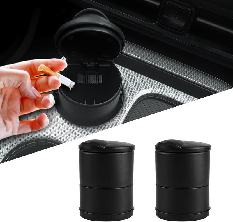 PACLVIO 2Pcs Portable Car Ash Tray With Lid Smell Proof, Smokeless Self-Extinguishing Cigarette Ashtray Cup Holder, Mini Trash Can Organizer Car Ashtray for Office, Home (Black) - Image 1